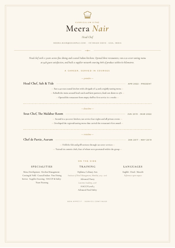 Chef resume design