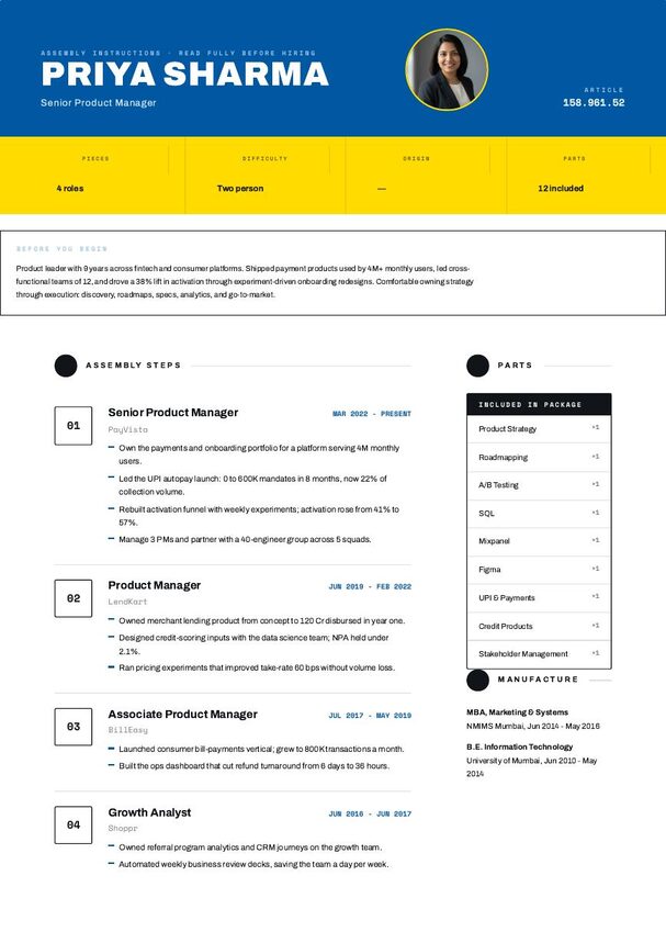 Flatpack resume template preview