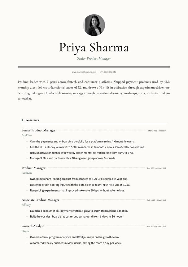 Index resume template preview