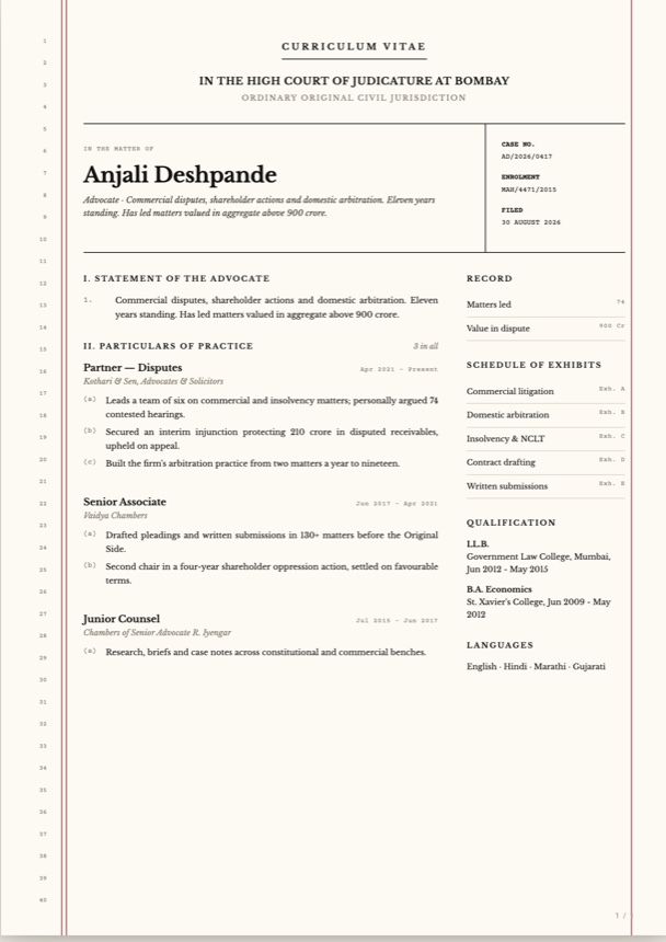 Legal Eagle resume template preview