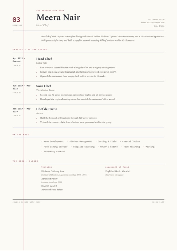 Hospitality resume design