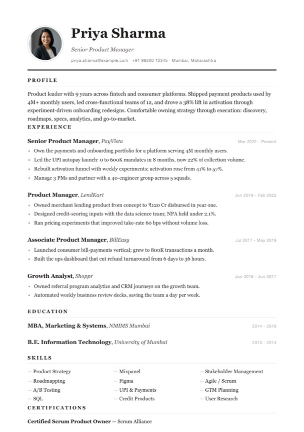 Portrait resume template preview
