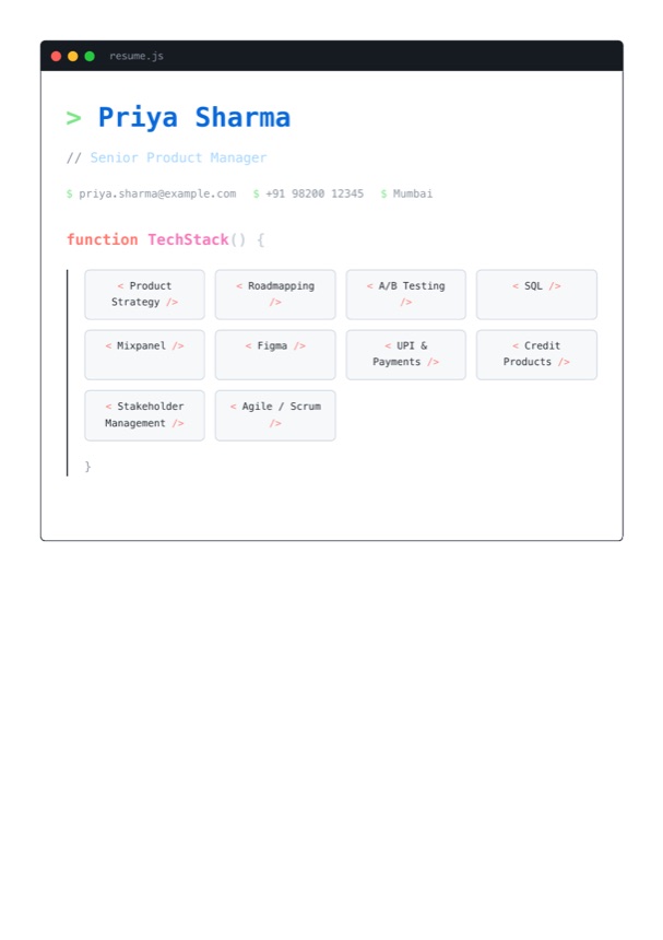 Tech Stack resume template preview